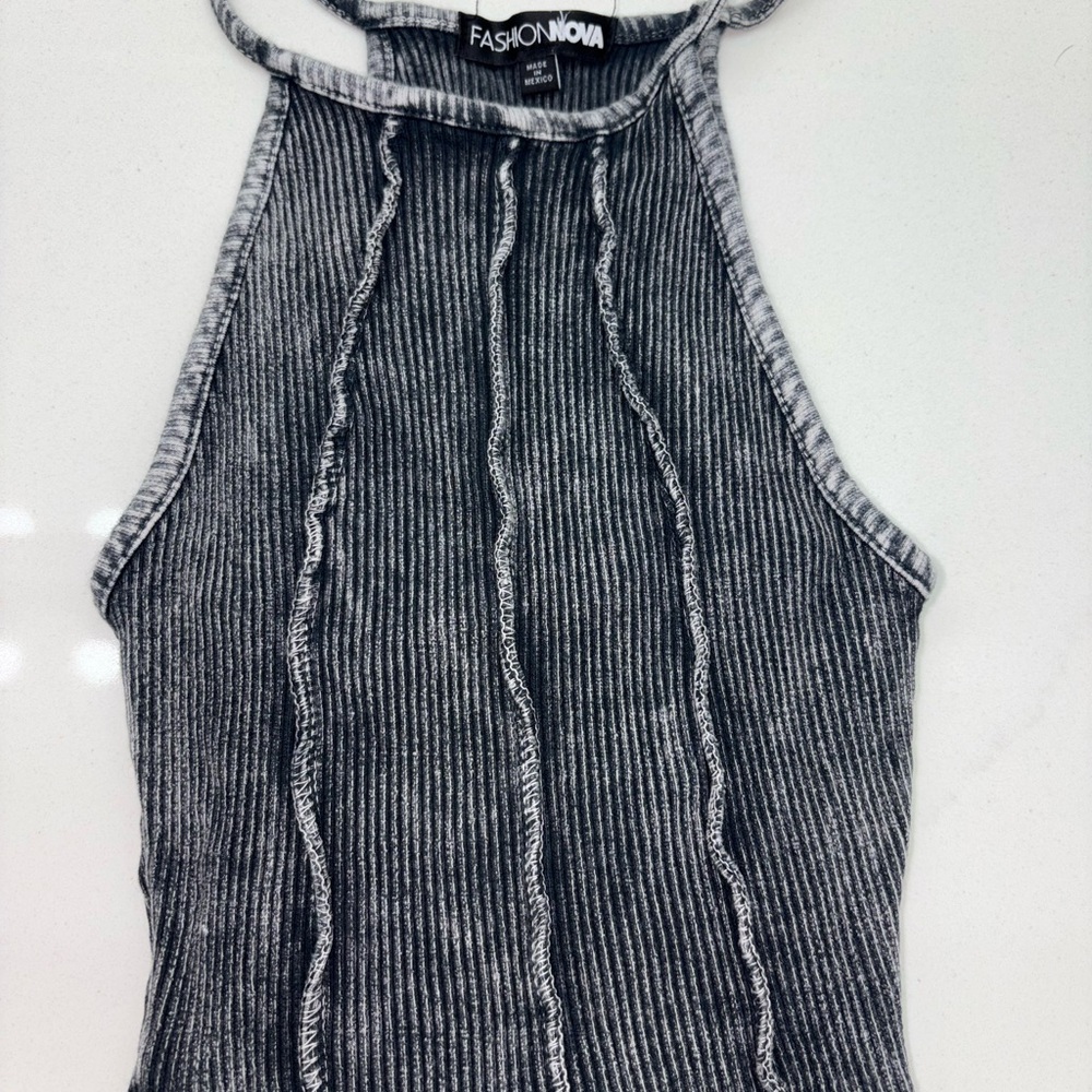 Fashion Nova Charcoal Ribbed Halter Top